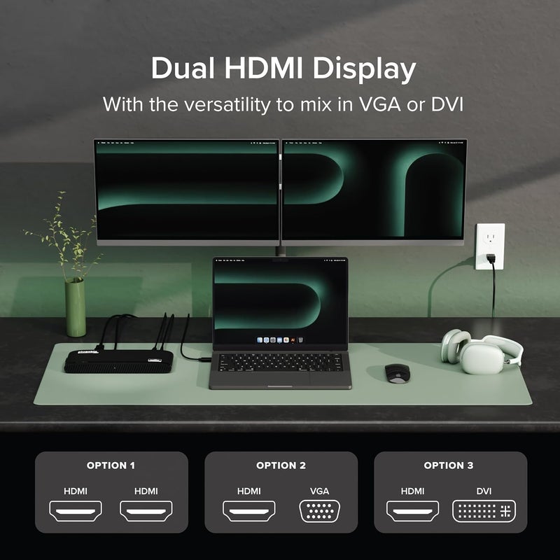 Plugable USB 3.0 Universal Docking Station for Windows, macOS, ChromeOS (Dual HDMI Monitors or DVI/VGA, Gigabit Ethernet, Audio, 6 USB Ports) - Image 3